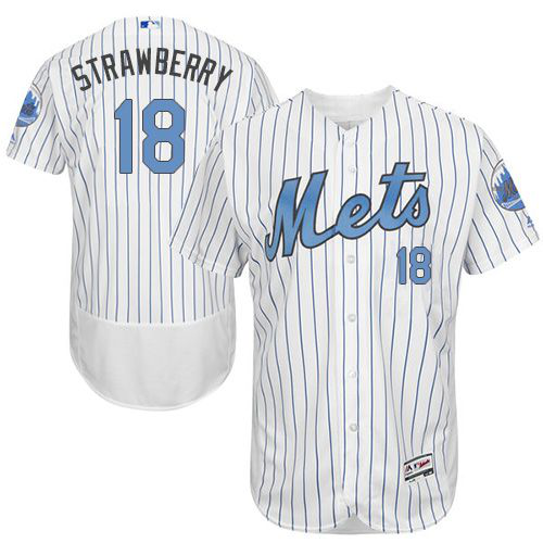 New York Mets #18 Darryl Strawberry White(Blue Strip) Flexbase Collection 2016 Father's Day Stitched MLB Jersey