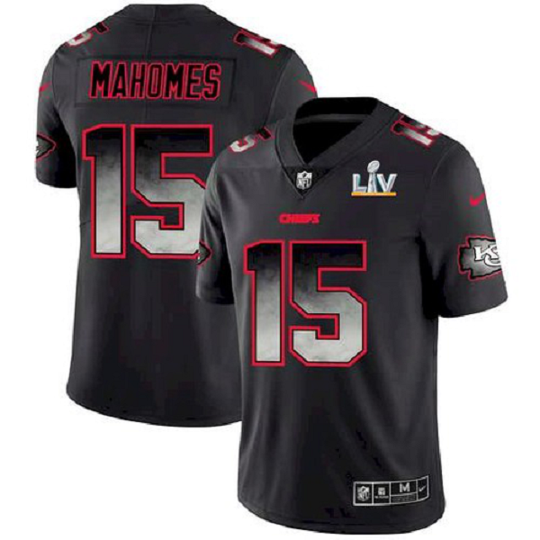 Men's Kansas City Chiefs #15 Patrick Mahomes Black Smoke Fashion 2021 Super Bowl LV Jersey