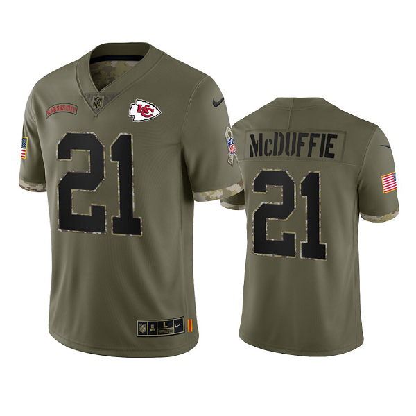 Kansas City Chiefs Trent McDuffie Olive 2022 Salute To Service Limited Jersey #21