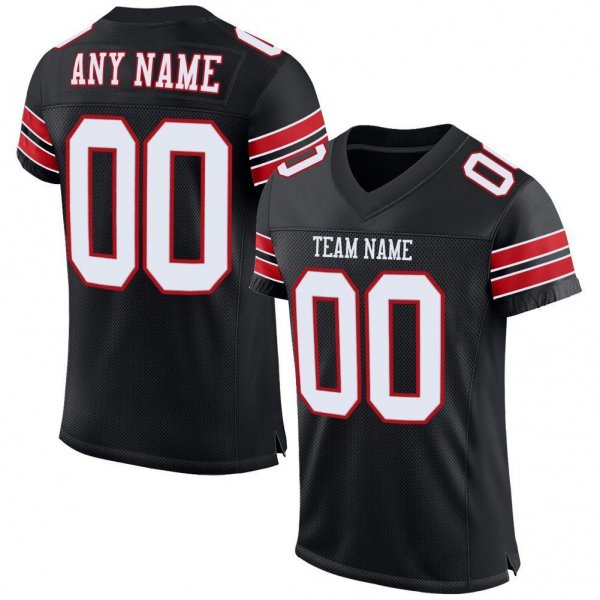 Men's Custom Black White-Red Mesh Authentic Football Jersey