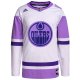 Men's Edmonton Oilers adidas White/Purple Hockey Fights Cancer Primegreen Custom Jersey