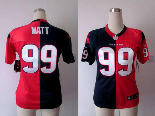 Nike Houston Texans #99 J.J. Watt Navy Blue/Red Women's Stitched NFL Elite Split Jersey