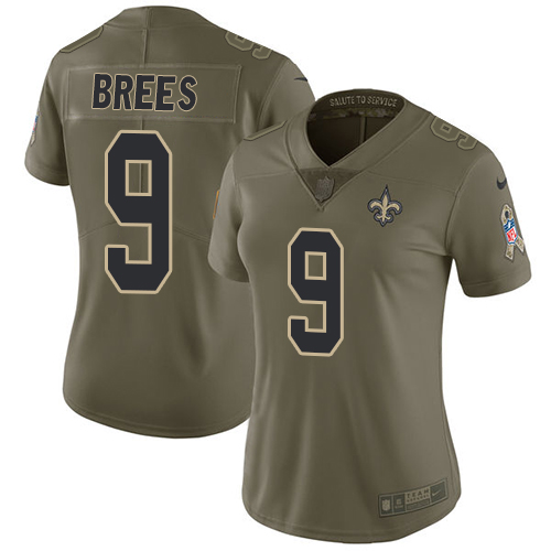 Nike New Orleans Saints #9 Drew Brees Olive Women's Stitched NFL Limited 2017 Salute to Service Jersey