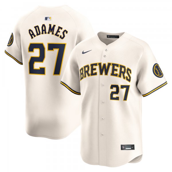 Men's Milwaukee Brewers Willy Adames Nike Cream Home Limited Player Jersey