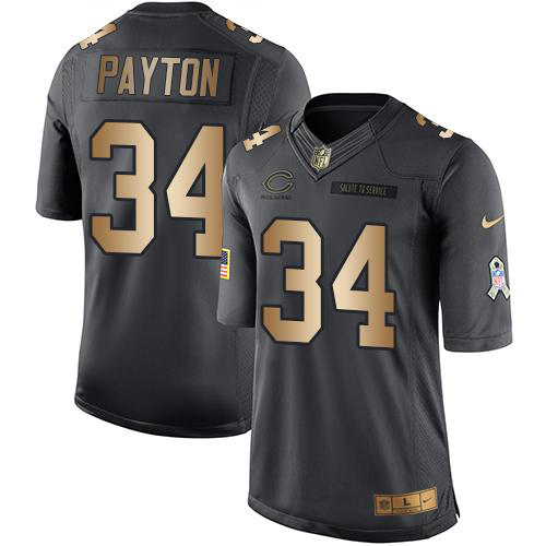 Nike Chicago Bears #34 Walter Payton Black Men's Stitched NFL Limited Gold Salute To Service Jersey