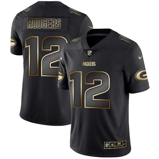 Men's Nike Carolina Panthers #12 Aaron Rodgers Black Gold Vapor Untouchable Limited NFL Jersey