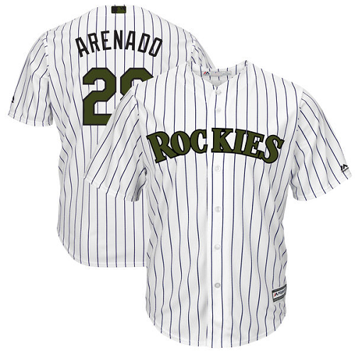 Men's Colorado Rockies #28 Nolan Arenado Majestic White 2018 Memorial Day Cool Base Player MLB Jersey