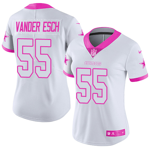 Nike Dallas Cowboys #55 Leighton Vander Esch White/Pink Women's Stitched NFL Limited Rush Fashion Jersey