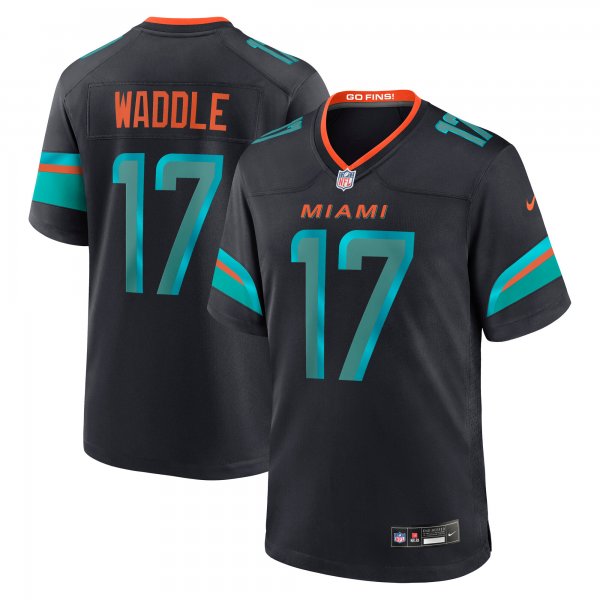 Men's #17 Jaylen Waddle Miami Dolphins Nike 2025 Rivalries Collection Game Pitch Blue Jersey