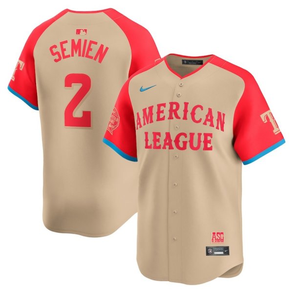 Men's American League #2 Marcus Semien Nike Cream 2024 MLB All-Star Game Cool Base Jersey