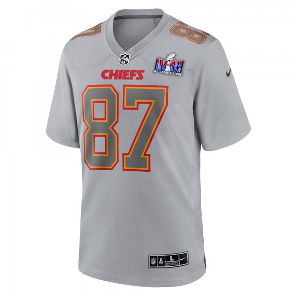 Men's Kansas City Chiefs Travis Kelce Nike Gray Super Bowl LVIII Atmosphere Fashion Game Jersey