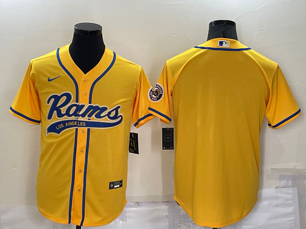 Men's Los Angeles Rams Blank Yellow Stitched Baseball Cool Base Jersey