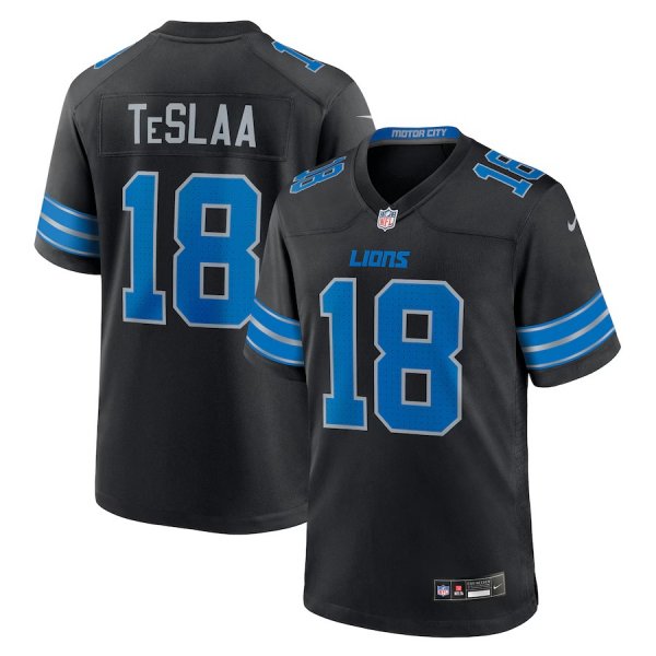 Men's Detroit Lions #18 Isaac TeSlaa Nike Black Alternate Game Player Jersey