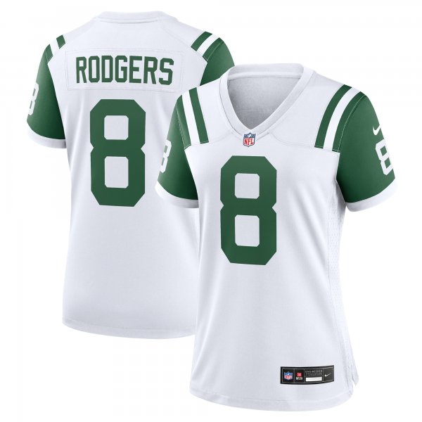 Women's New York Jets #8 Aaron Rodgers Nike White Classic Alternate Jersey