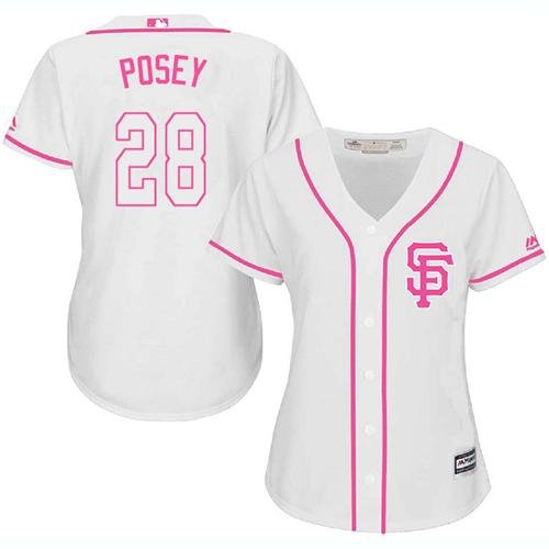 San Francisco Giants #28 Buster Posey White/Pink Fashion Women's Stitched MLB Jersey