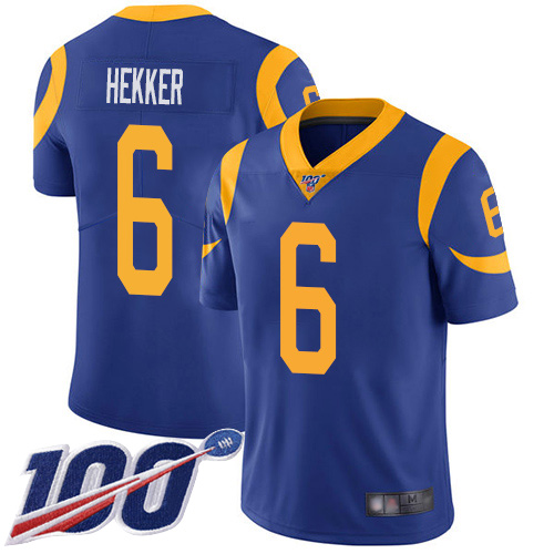 Men's Los Angeles Rams #6 Johnny Hekker Royal Blue Alternate Stitched NFL 100th Season Vapor Limited Jersey