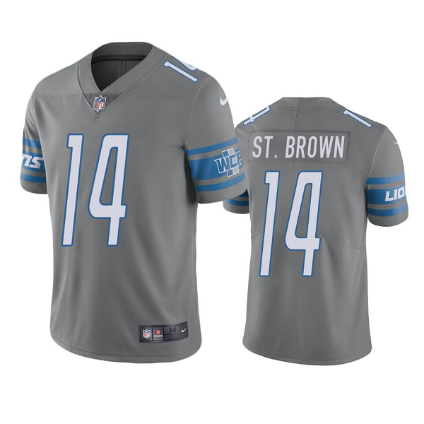 Men;s Detroit Lions #14 Amon-Ra St. Brown Color Rush Steel Limited NFL Jersey