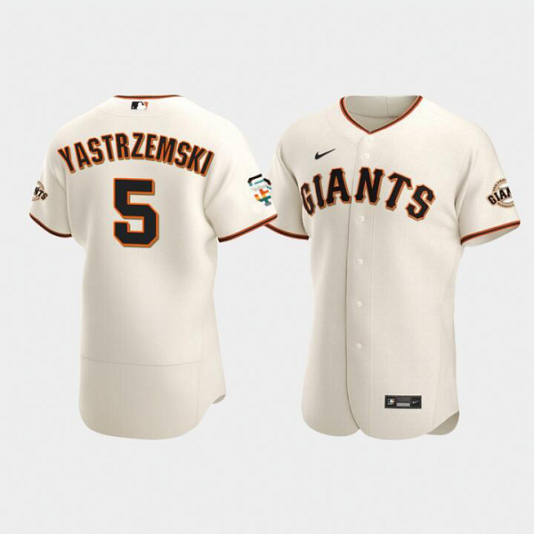 Men's San Francisco Giants #5 Mike Yastrzemski Home Cream 2021 Pride Month Jersey