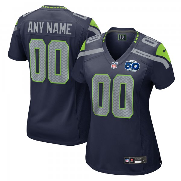 Women's Seattle Seahawks Nike College Navy 50th Season Team Custom Game Jersey