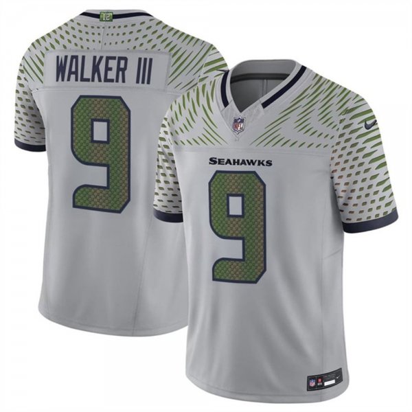 Men's Seattle Seahawks #9 Kenneth Walker III Gray Rivalries Collection F.U.S.E. Vapor Limited Stitched Jersey