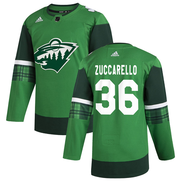 Minnesota Wild #36 Mats Zuccarello Men's Adidas 2020 St. Patrick's Day Stitched NHL Jersey Green.jpg.jpg