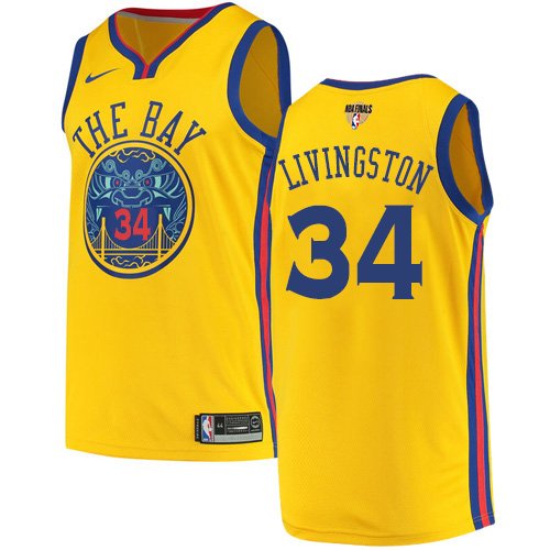 Men's Nike Golden State Warriors #34 Shaun Livingston Gold The Finals Patch Swingman City Edition NBA Jersey