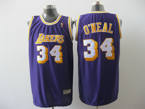 Mitchell And Ness Men's Los Angeles Lakers #34 Shaquille O'Neal Purple Stitched NBA Jersey