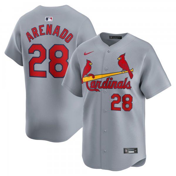 Men's St. Louis Cardinals #28 Nolan Arenado Nike Gray Away Limited Player Jersey