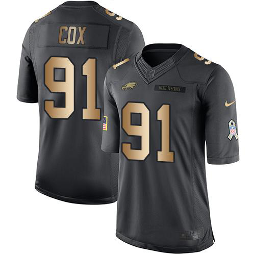 Nike Philadelphia Eagles #91 Fletcher Cox Black Men's Stitched NFL Limited Gold Salute To Service Jersey