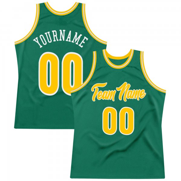 Men's Custom Kelly Green Gold-White Authentic Throwback Basketball Jersey