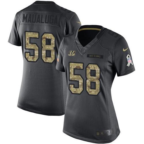 Nike Cincinnati Bengals #58 Rey Maualuga Black Women's Stitched NFL Limited 2016 Salute to Service Jersey