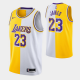 Men's Los Angeles Lakers LeBron James #23 Gold White Split Edition Big Scorer NBA Jersey