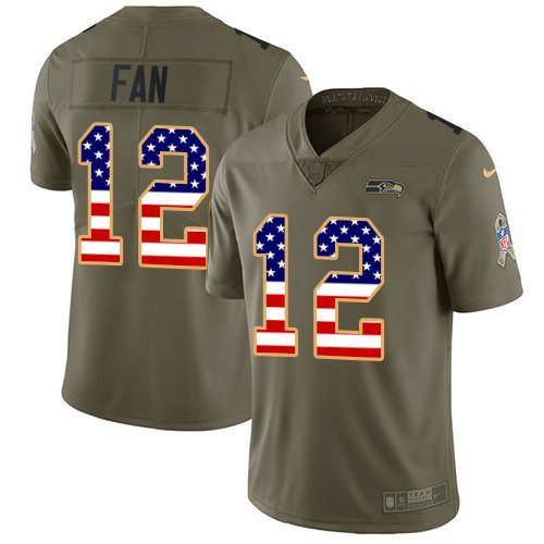 Nike Seattle Seahawks #12 Fan Olive/USA Flag Men's Stitched NFL Limited 2017 Salute To Service Jersey