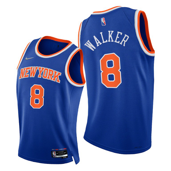 Men's New York Knicks #8 Kemba Walker 2021-22 75th Diamond Anniversary Blue Icon Edition NBA Jersey